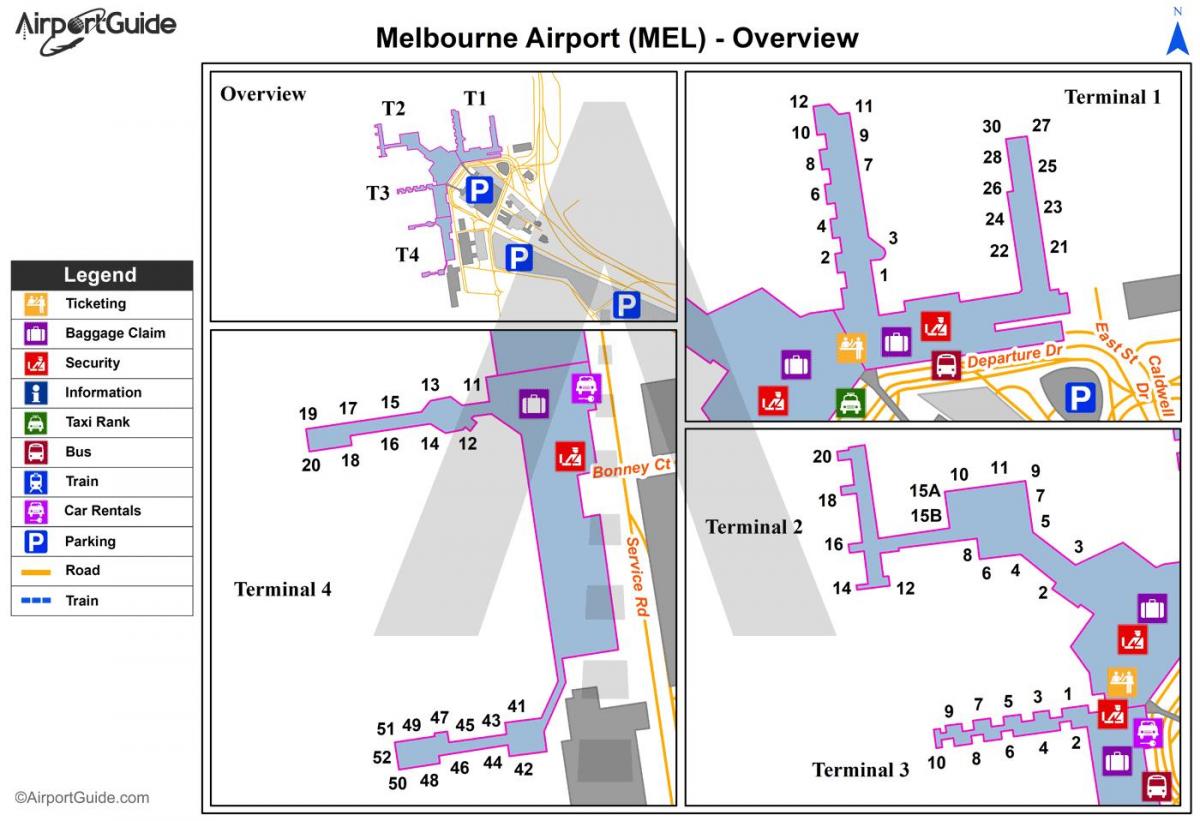 Mapa terminalu lotniska w Melbourne