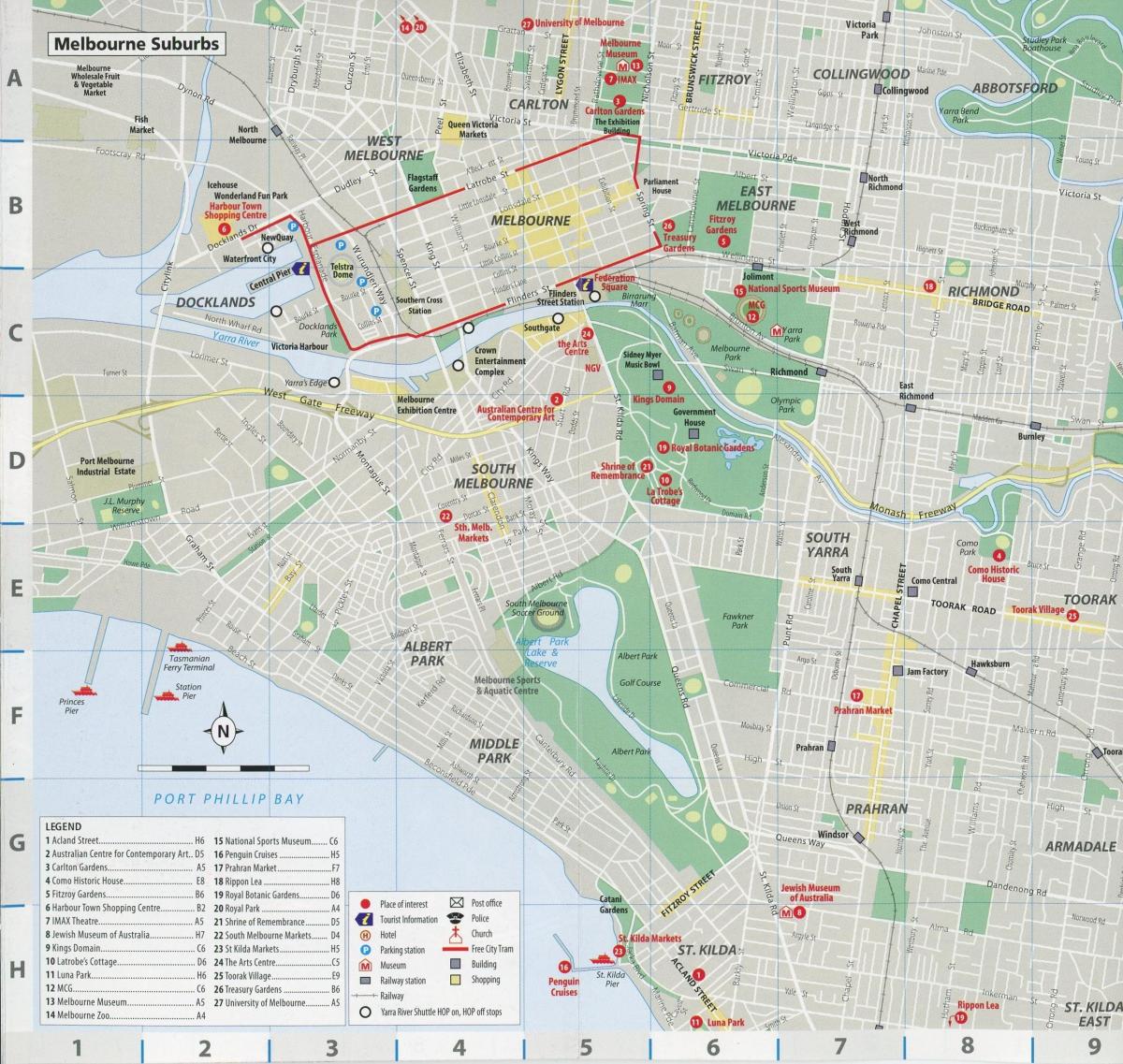 Mapa dzielnic Melbourne
