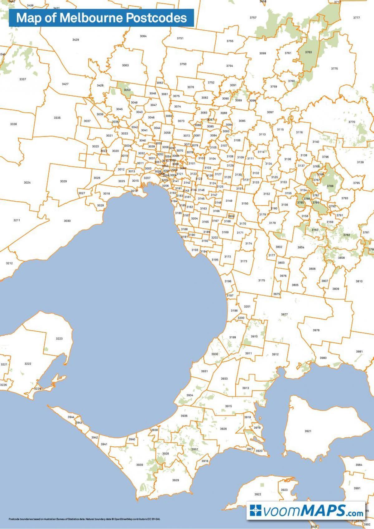 Mapa kodów pocztowych Melbourne