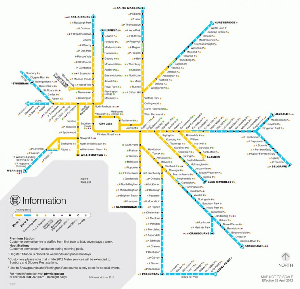 Mapa stacji metra w Melbourne