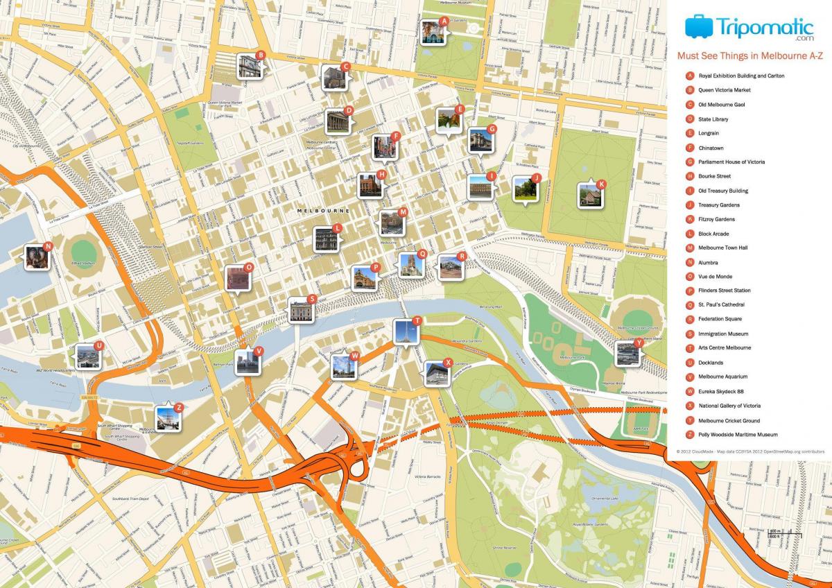 Mapa zwiedzania Melbourne