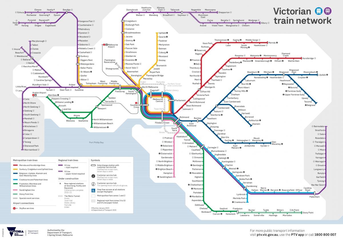 Mapa stacji kolejowych Melbourne